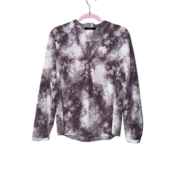 Tahari Medium Purple White Long Sleeve Blouse Boho Hippie Classic Casual Top Y2K - Picture 1 of 5